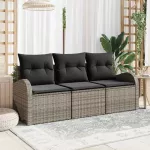 Sodo Sofų Rinkinys su saugykla 3 pcs Pilka Poli ratanas