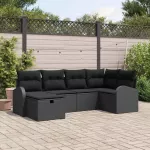 Sodo Sofų Rinkinys su pagalve 6 pcs Juoda Poli ratanas