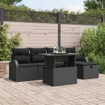 Sodo Sofų Rinkinys su pagalve 6 pcs Juoda Poli ratanas
