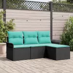 Sodo Sofų Rinkinys su pagalve 4 pcs Juoda poliratanas