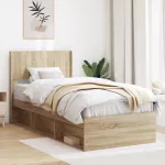 Lovos rėmas su saugojimu ir nugara Sonoma ąžuolas 100 x 200 cm