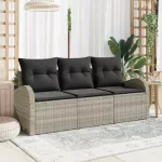 Sodo Sofų Rinkinys 3 pcs &Scaron;viesiai pilka Poli ratanas