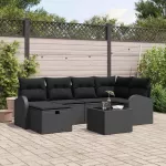Sodo Sofų Rinkinys su pagalve 7 pcs Juoda Poli ratanas