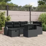 Sodo Sofų Rinkinys su pagalve 7 pcs Juoda Poli ratanas