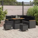 Sodo Sofų Rinkinys su pagalve 8 pcs Juoda Poli ratanas