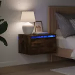 Sieninės naktinės spintelės su LED, 2vnt., dūminio ąžuolo