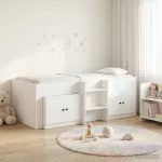 Palėpės lova su spinta su saugykla 3 pcs Balta Apdirbta mediena