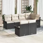 Sodo Sofų Rinkinys su pagalve 7 pcs Juoda Poli ratanas