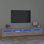 Televizoriaus spintelė su LED ap&scaron;vietimu, ąžuolo, 240x35x40cm