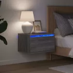 Sieninės naktinės spintelės su LED, 2vnt., pilkos ąžuolo