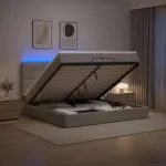 Otmana lova su matracsu ir LED Taupe 200 x 200 cm Audinys