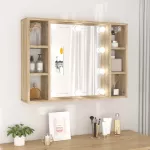 Veidrodinė spintelė su LED ap&scaron;vietimu, ąžuolo, 76x15x55cm
