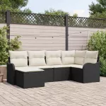 Sodo Sofų Rinkinys su pagalve 6 pcs Juoda ir balta Poli ratanas