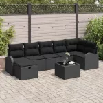 Sodo Sofų Rinkinys su pagalve 8 pcs Juoda Poli ratanas