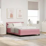 LED Čiužinio Lova su čiužiniu Rožinė 140 x 190 cm Aksomas