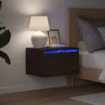 Sieninės naktinės spintelės su LED, 2vnt., rudos ąžuolo