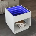 Kavos staliukas su Infinity LED lemputėmis, baltas, 50x50x50cm