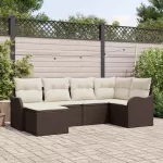 Sodo Sofų Rinkinys su pagalve 6 pcs Ruda ir balta Poli ratanas