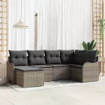 Sodo Sofų Rinkinys su pagalve 6 pcs Pilka Poli ratanas