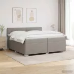 Lova su čiužiniu ir LED ap&scaron;vietimu Taupe 200 x 200 cm Audinys