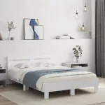 Lovos rėmas su galvūgaliu ir LED, baltos spalvos, 135x190cm