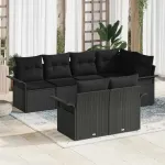 Sodo Sofų Rinkinys su pagalve 7 pcs Juoda Poli ratanas