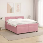 Lova su čiužiniu ir LED ap&scaron;vietimu Rožinė 200 x 200 cm Aksomas