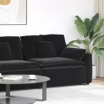 Modulinė sofa su porankiu ir pagalvėlėmis, juoda, 100 cm