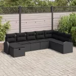 Sodo Sofų Rinkinys su pagalve 8 pcs Juoda Poli ratanas
