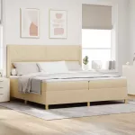 Kiemas lova su LED juostelėmis Kreminė 200 x 200 cm audinys