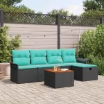 Sodo Sofų Rinkinys su pagalve 6 pcs Juoda Poli ratanas