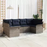 Sodo Sofų Rinkinys su saugykla 6 pcs Pilka Poli ratanas