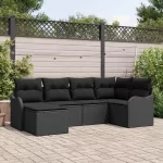 Sodo Sofų Rinkinys su pagalve 6 pcs Juoda Poli ratanas