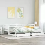 Lova su i&scaron;traukiama dalimi/stalčiais be čiužinio balta 90x200cm