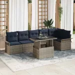 Sodo Sofų Rinkinys su pagalve 7 pcs Pilka Poli ratanas