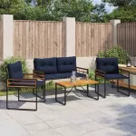 Lauko baldų komplektas su pagalve 4 pcs Tamsiai mėlyna
