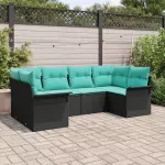 Sodo Sofų Rinkinys su saugykla 6 pcs Juoda Poli ratanas