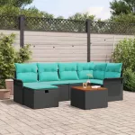 Sodo Sofų Rinkinys su pagalve 7 pcs Juoda Poli ratanas
