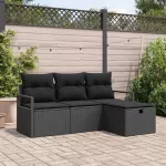 Sodo Sofų Rinkinys su pagalve 4 pcs Juoda Poli ratanas