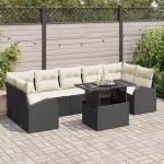 Sodo Sofų Rinkinys su pagalve 8 pcs Juoda Poli ratanas
