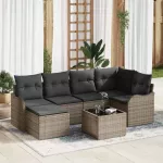 Sodo Sofų Rinkinys su pagalve 7 pcs Pilka Poli ratanas