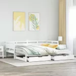 Lova su i&scaron;traukiama dalimi/stalčiais be čiužinio balta 80x200cm