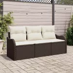 Sodo Sofų Rinkinys su saugykla 3 pcs Ruda Poli ratanas