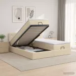 Otmana lova su matracsu ir LED Kreminė 200 x 200 cm Audinys