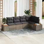 Sodo Sofų Rinkinys su pagalve 5 pcs Pilka Poli ratanas
