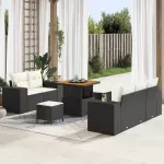 Sodo Sofų Rinkinys 8 pcs Juoda ir kreminė Poli ratanas