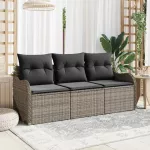 Sodo Sofų Rinkinys su saugykla 3 pcs Pilka Poli ratanas