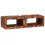 Naktinis staliukas 2 pcs Ruda Kietas atkurtas medis
