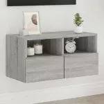 Sieninė TV spintelė, pilka ąžuolo, 60x30x30cm, apdirbta mediena