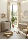 Lova Boho Total Light &ndash; &scaron;altas smėlinis + komoda Nika &ndash; &scaron;altas smėlinis, natūralios kojos